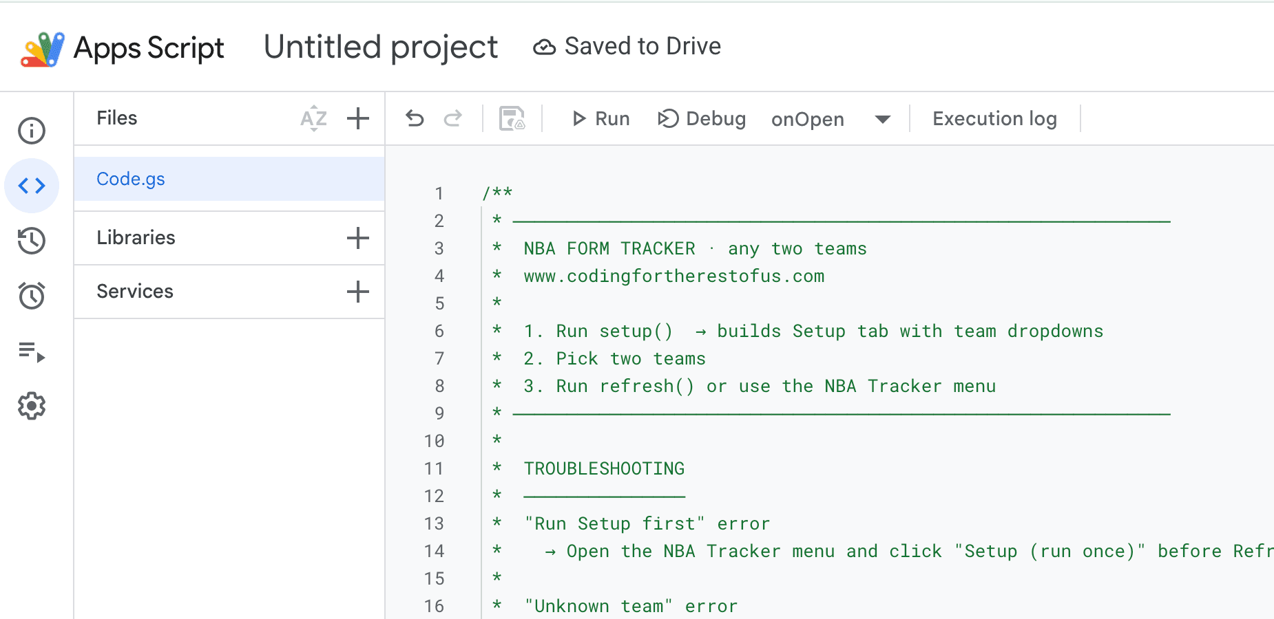 Clear the default code and paste