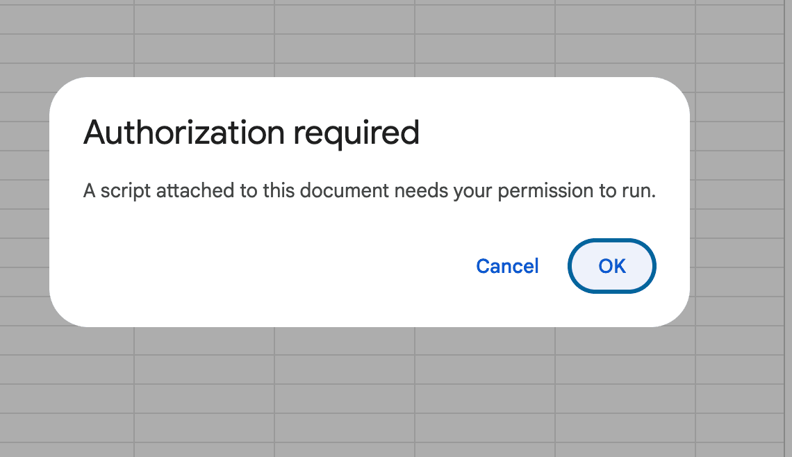 Click OK on the Authorization prompt