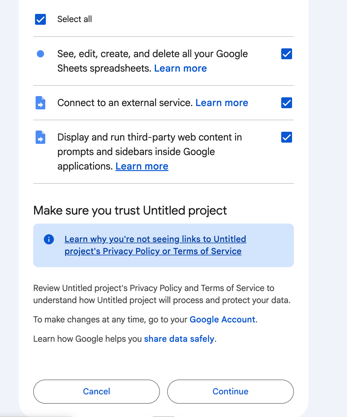Review permissions and click Continue